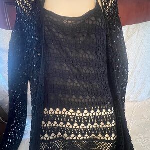 Papell Boutique Black Crochet Cardigan
